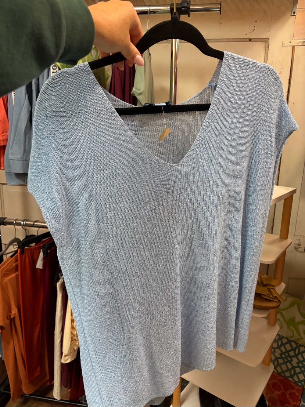 CeCe Light Blue V-Neck Knit Tank